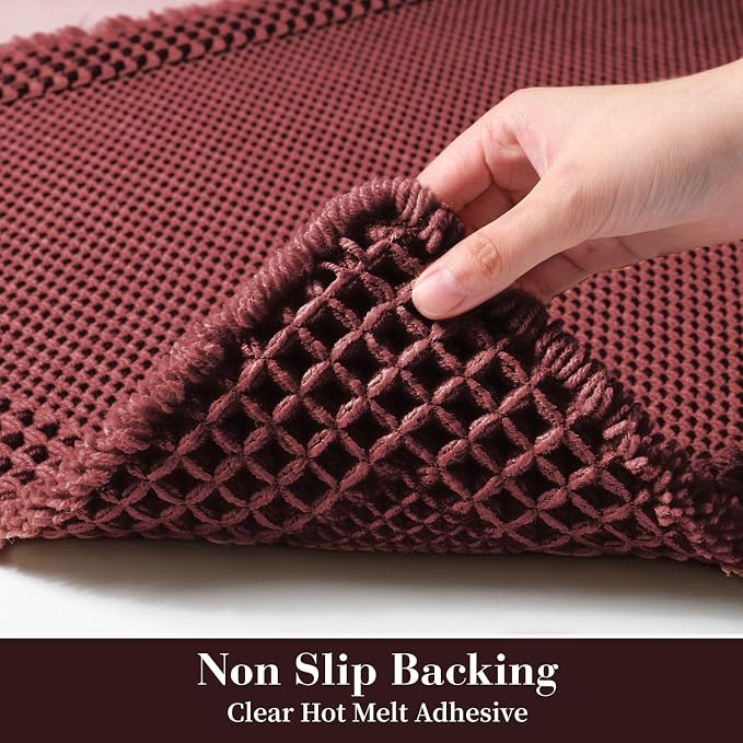 RESARE Waffle Bathroom Runner Rugs, Non Slip Boho Bath Mat 24"x72" Dark Red | - Image 4