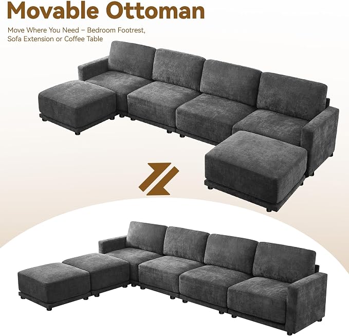 143.8" Modular Sectional Sofa Modern Chenille U Shaped Couch - Image 8