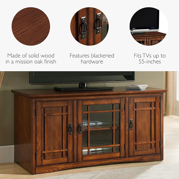 Leick Home 82350 Solid Wood Mission Oak Three Door TV Stand - Image 6