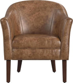 HomePop Modern Barrel Accent Chair, Distressed Brown Faux Leather - Image 6