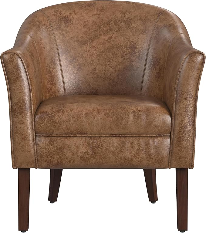 HomePop Modern Barrel Accent Chair, Distressed Brown Faux Leather - Image 6