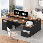 YOMILUVE Computer Desk with 3 Drawers & Storage Shelves, 65 Inch Home Office - Image 8