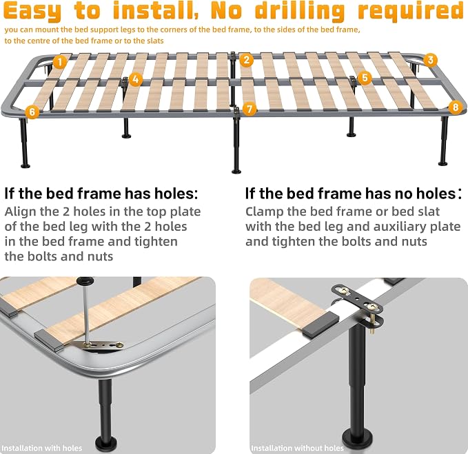 Wlrrcwdttc 2 Pcs Adjustable Height Bed Support Legs 10-17 inch, Bed Frame - Image 5