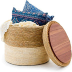 Wimarsbon Round Pouf Ottomans, Handwoven Natural Water Hyacinth Seagrass Pouffe by Wimarsbon