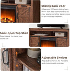 OKD Fireplace TV Stand for 65+ Inch TV, Rustic Media Console w/Sliding Barn - Image 3