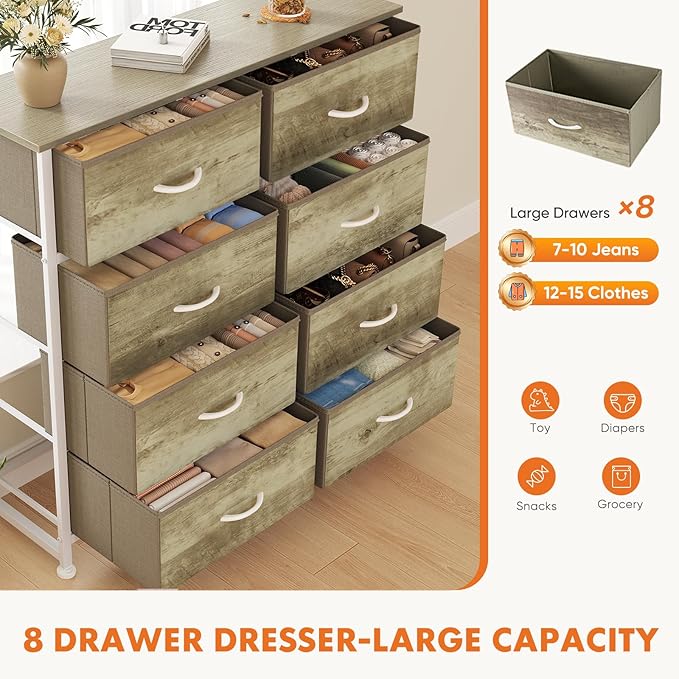 Sweetcrispy 8 Drawer Dresser for Bedroom Large Fabric Storage Tower Organizer - Image 6