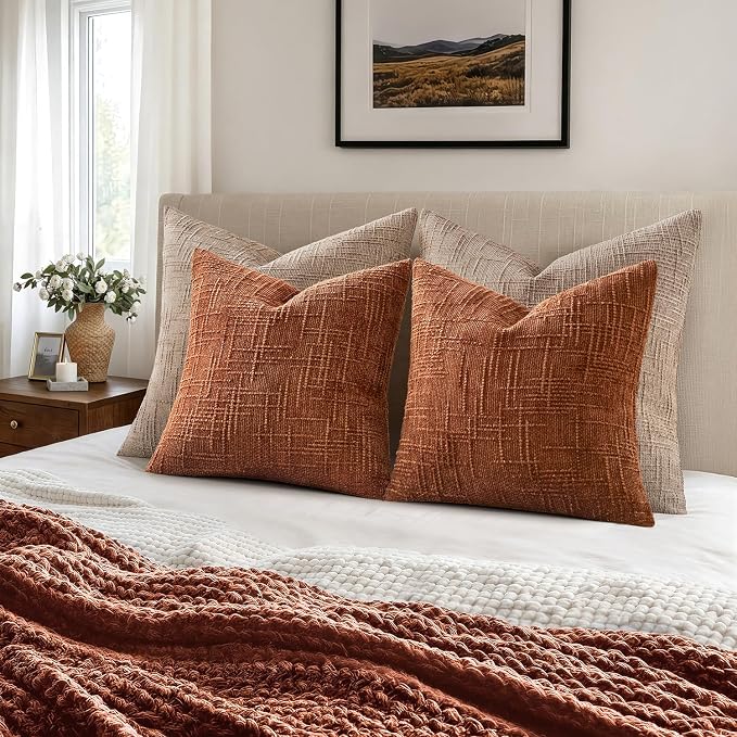 MIULEE Chenille Textured Fall Throw Pillow Covers Burnt Orange 18x18 | Set of 2 - Image 5