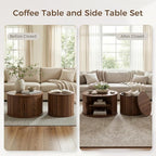IRONCK Round Coffee Table Set of 2, Fluted Coffee Table and End Table - Image 3