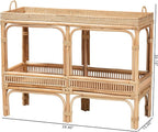 Bali & pari Lombok Modern Bohemian Natural Rattan 2-Tier Console Table - Image 3
