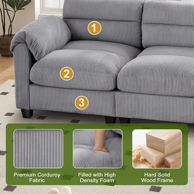 HAOMARKETS Corduroy 2-Piece Sofa Set, Upholstered Ottoman and Accent Chair Sofa - Image 3