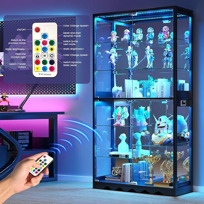 Large Display Cabinet with Glass Doors, 8-Tier RGB Curio Cabinet with Smart - Image 6