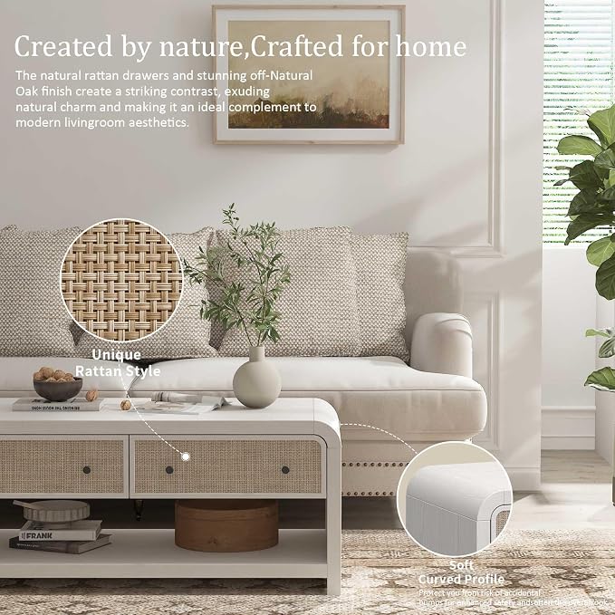 Oak&Sparrow 48'' Boho Coffee Table, Thickened Arc-Shaped Coffee Table - Image 4