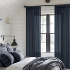 Navy Blue Linen Pinch Pleated Curtains 96 Inches Long 2 Panels | Semi Sheer - Image 6