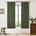 Olive Green 63 Inch Length Blackout Pinch Pleated Linen Curtains by Twodrapes