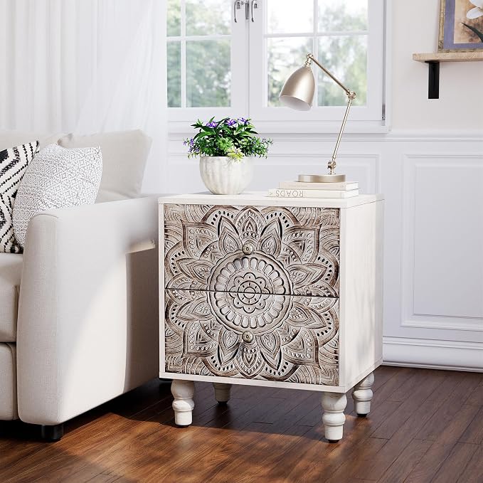 HOMPUS White Nightstands Set 2, Vintage Nightstands - Image 4