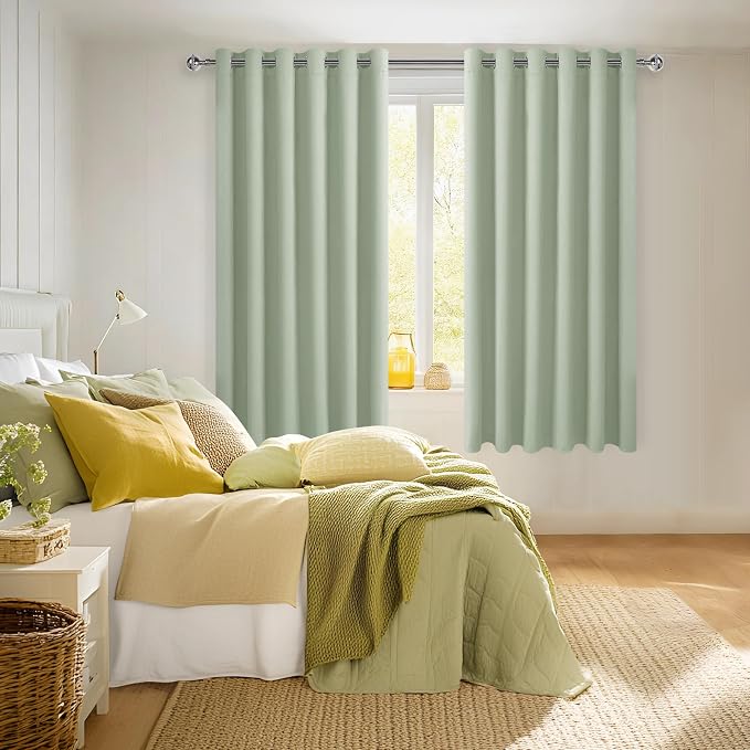 Grommet Blackout Curtains for Bedroom, 70 x 63 Inches Seafoam Green | Thermal - Image 6