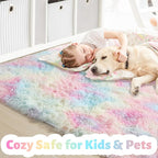 Amdrebio Rainbow Unicorn Pastel Shag Area Rug 5x7 - Image 2