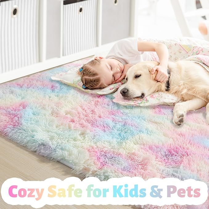 Amdrebio Rainbow Unicorn Fluffy Big Rug 6x9 - Image 2