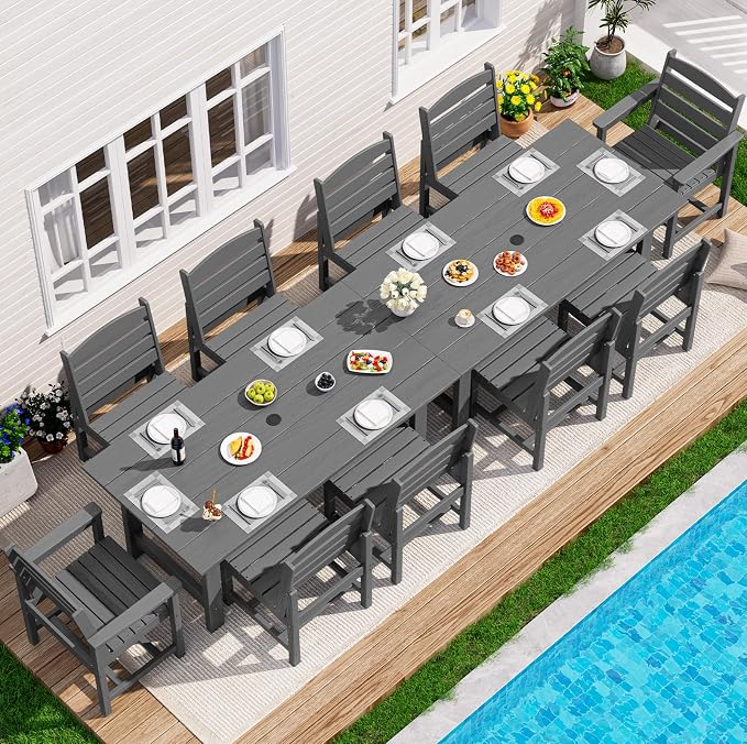 SERWALL Patio Dining Sets for 10 Person, HDPE Dining Set by SERWALL
