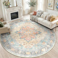 RELEANY Washable Area Rug, Round 6ft, Water Repellent, Pet Friendly, Vintage by RELEANY