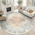 RELEANY Washable Area Rug, Round 6ft, Water Repellent, Pet Friendly, Vintage by RELEANY