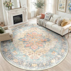 RELEANY Washable Area Rug, Round 8ft, Water Repellent, Pet Friendly, Vintage by RELEANY