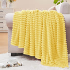 BEDELITE 3D Ribbed Light Yellow Fleece Twin Blanket by BEDELITE