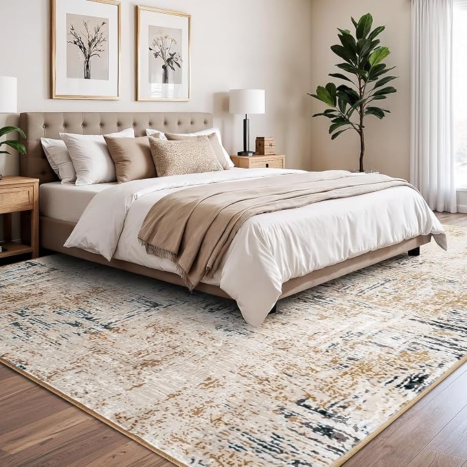 Rugflix 8x10 Area Rugs for Living Room, Washable Brown Grey Large Rug | Machine - Image 2