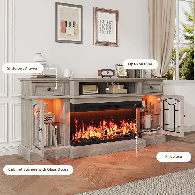 QUW 70" Farmhouse Fireplace TV Stand - Image 9