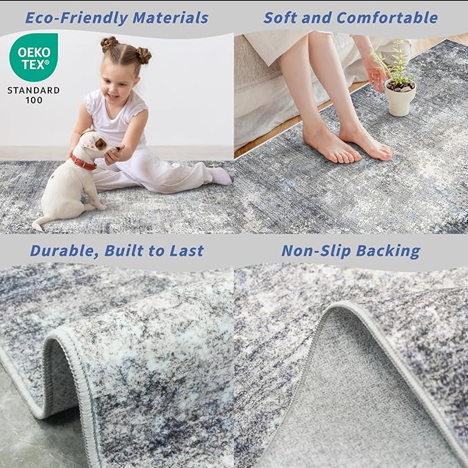 2x6 Non-Slip Washable Kitchen Runner Rug – Modern Coastal Abstract Carpet Runner - Image 6