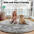 Round Rugs 5ft for Bedroom Living Room, Fluffy Tie-Dyed Light Grey Circle Area - Image 4
