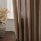Caramel Brown Linen Semi Sheer Curtains 72 Inches Long 2 Panels Set - Image 3