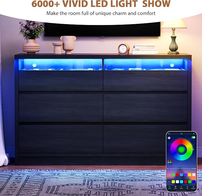 Jocoevol Black LED 6 Drawer Dresser - Image 3