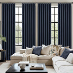 MIULEE Navy Blue Pinch Pleated 100% Blackout Linen Curtains 40x96 Inches | Room - Image 7