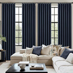 MIULEE Navy Blue Pinch Pleated 100% Blackout Linen Curtains 40x63 Inches | Room - Image 7