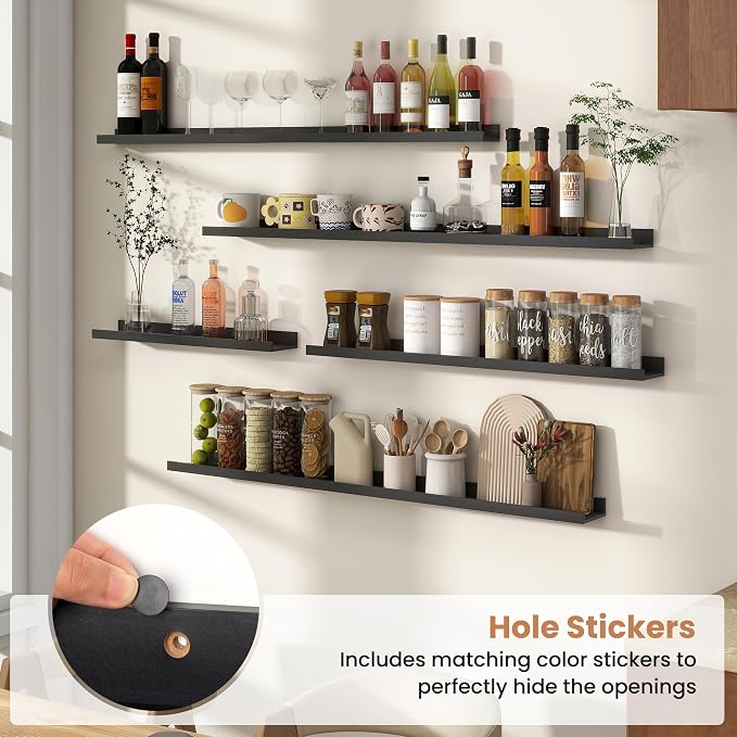Fun Memories Picture Ledge Shelves Set of 4, 36 Inch Rustic Wall Mounted - Image 5