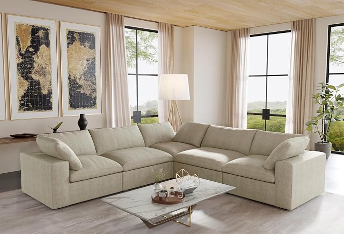 JACH V-Shaped Sectional Couch, Deep 5-Seats Convertible Sectional Sofa - Image 5