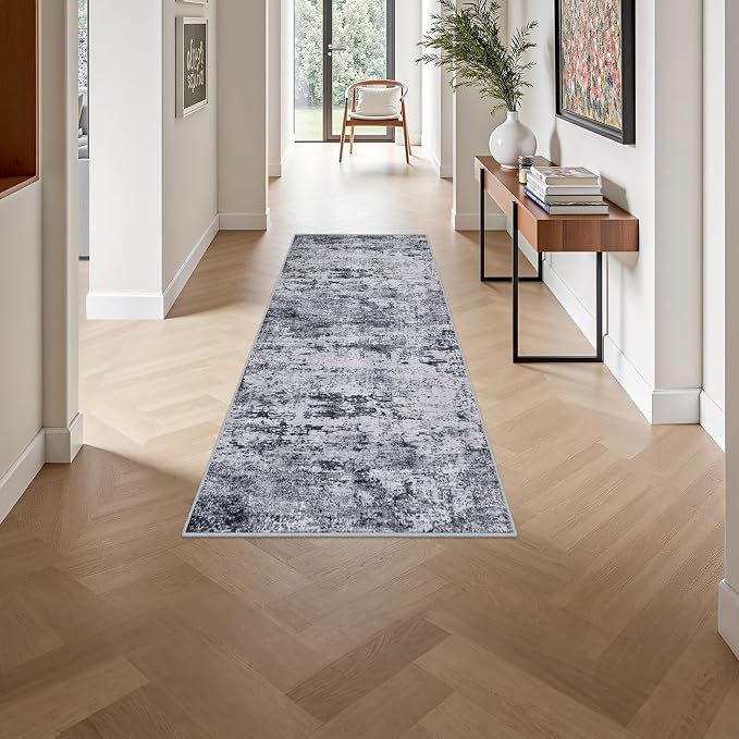 2x5 Washable Runner Rug：Modern Abstract Kitchen Soft Carpet Grey | - Image 4