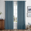 MIULEE 100% Blackout Linen Curtains 42 x 90 Inch Stone Blue 2 Panels | Thermal by MIULEE
