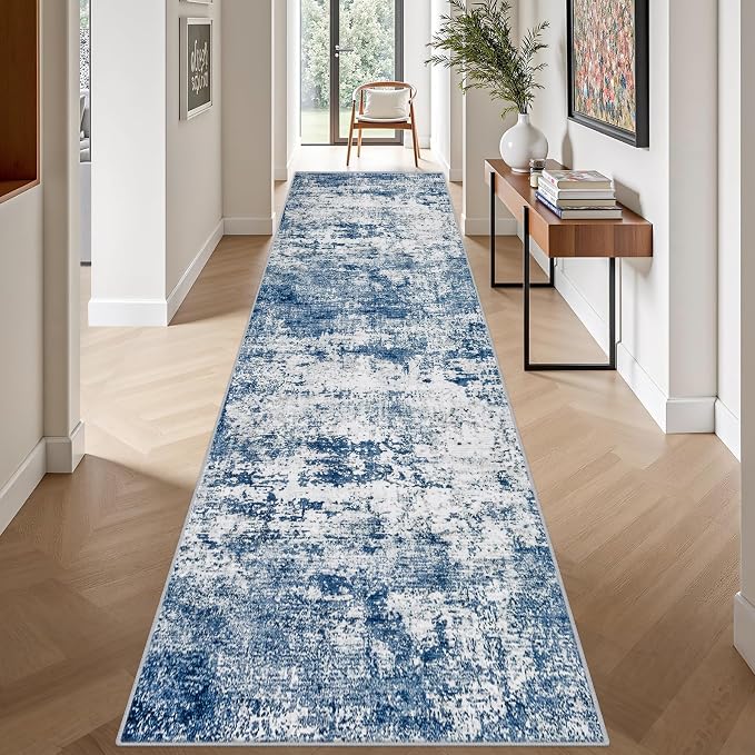 3x14 Washable Runner Rug：Modern Abstract Kitchen Soft Carpet Blue | - Image 4