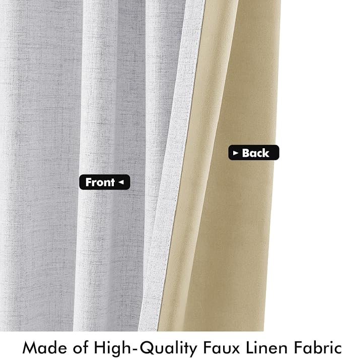 MIULEE 100% Blackout Linen Curtains 42 x 96 Inch Grayish White 2 Panels | - Image 6