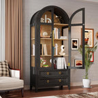 Arched Curio Cabinet with Glass Doors, 4-Tier Display Cabinet with 2 Drawers - Image 7