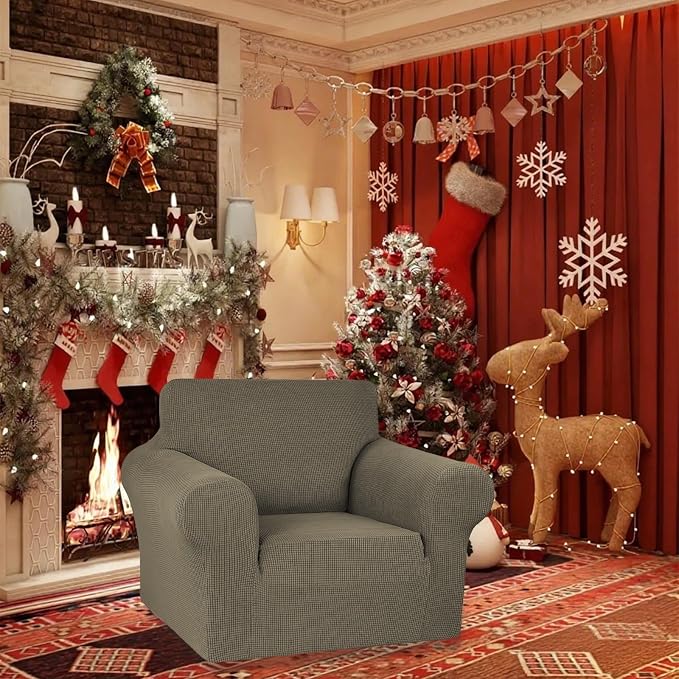 Stretch Chair Sofa Slipcover, Single Couch Cover, Khaki | 1-Piece Washable Sofa - Image 2
