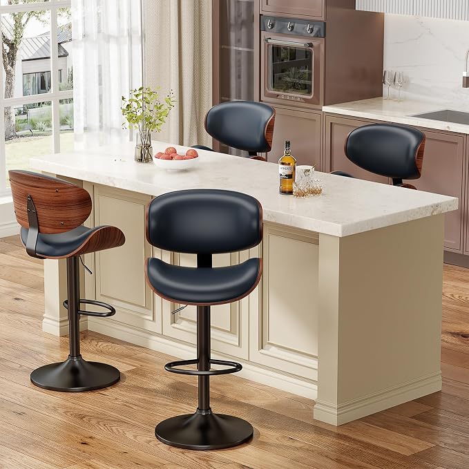 YaFiti Swivel Bar Stools, Adjustable Bentwood Barstools, Modern PU Leather - Image 7
