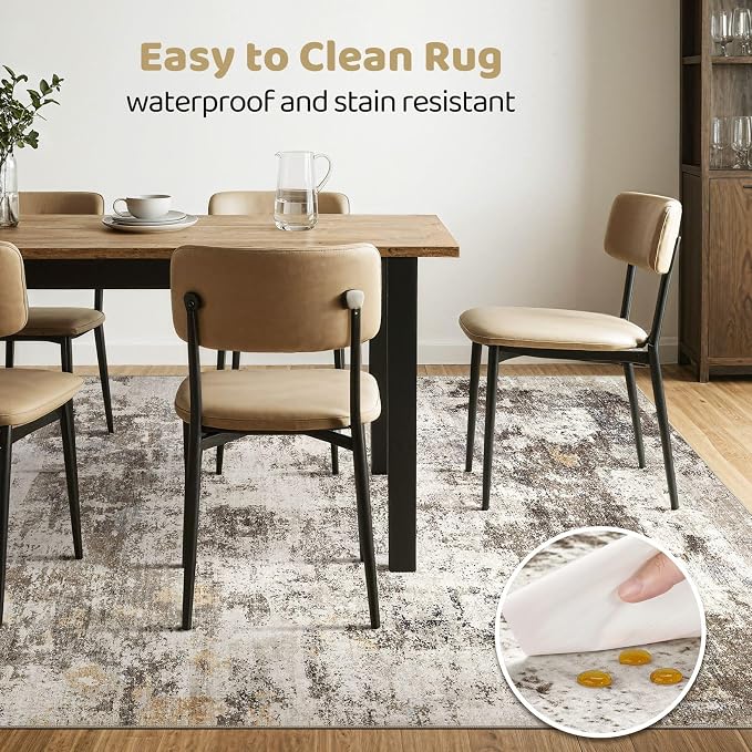 LOONGRUG 6x9 Area Rugs Washable Neutral Modern Living Room Rug Brown Gold | - Image 6