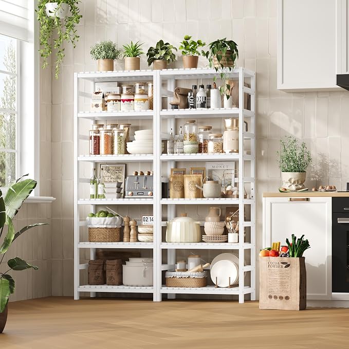 FOTOSOK 6-Tier Bamboo Shelf Set of 2, Bamboo Bookcase - Image 4