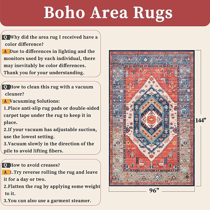 SERISSA 8x12 Washable Non Slip Boho Area Rug - Image 2