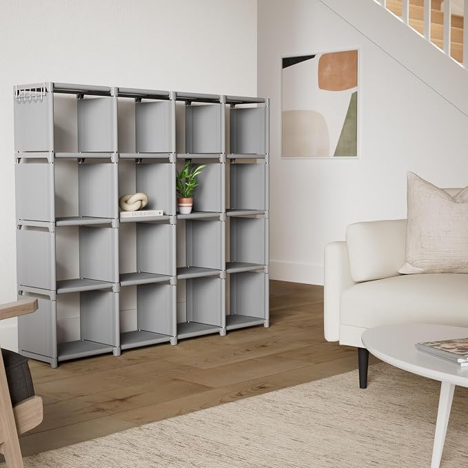 Mavivegue Book Shelf, 16 Cube Storage Organizer, DIY Bookcase, Metal Cube - Image 2