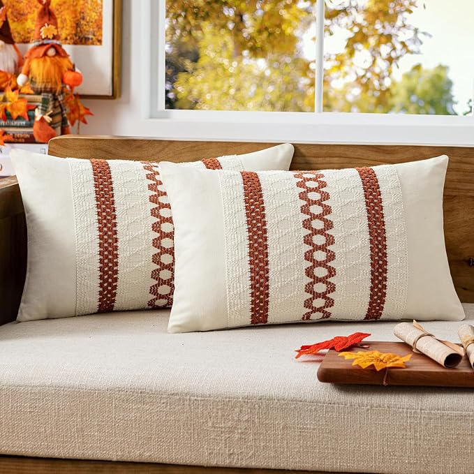 MIULEE Set of 2 Fall Burnt Orange Decorative Lumbar Pillow Covers 12x20 | by MIULEE