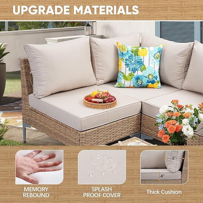 JOYURE 9 Piece Wicker Patio Furniture Set, Outdoor Conversation Sectional Sofa - Image 6